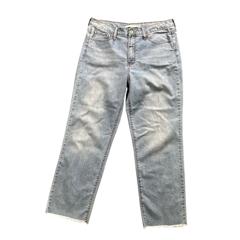 Y2K High Rise Straight Jeans Light Wash Frayed Hem Women 12 (34x28) Streetwear‎